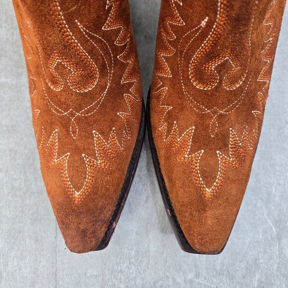 Ariat Western Booties 8.5 Brown Suede Embroidered Pointed Toe Cowgirl Ankle Boot - Picture 9 of 12